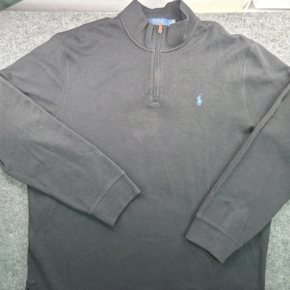 Polo Ralph Lauren Quarter Zip Mens XL Black Cotton‎ Estate Rib Pullover Sweater